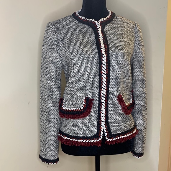 Zara Tweed & Fringe Detail Coat, Sz XS - Picture 3 of 11